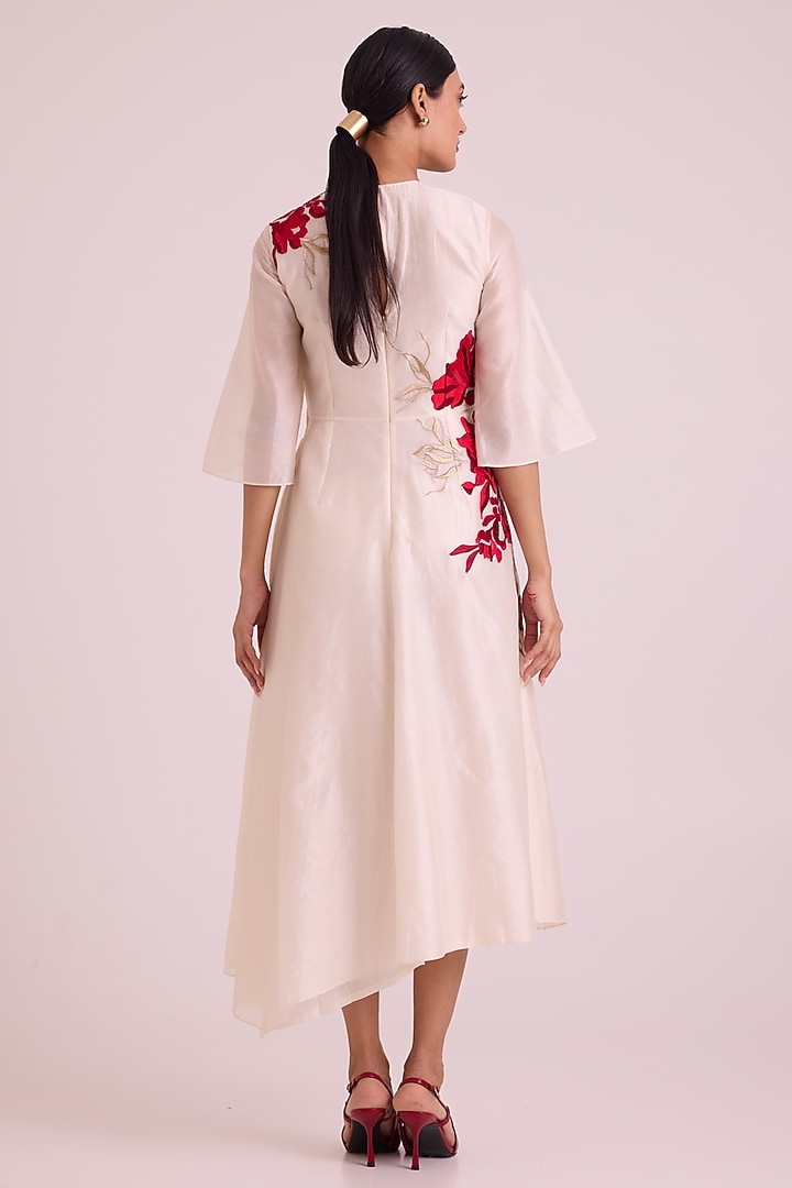 White Handloom Chanderi Silk Floral Vacation Dress by MADDER MUCH at Pernia's Pop Up Shop
