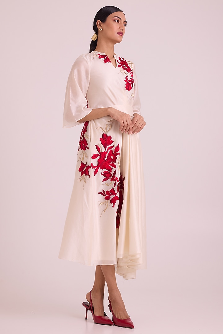 White Handloom Chanderi Silk Floral Vacation Dress by MADDER MUCH at Pernia's Pop Up Shop