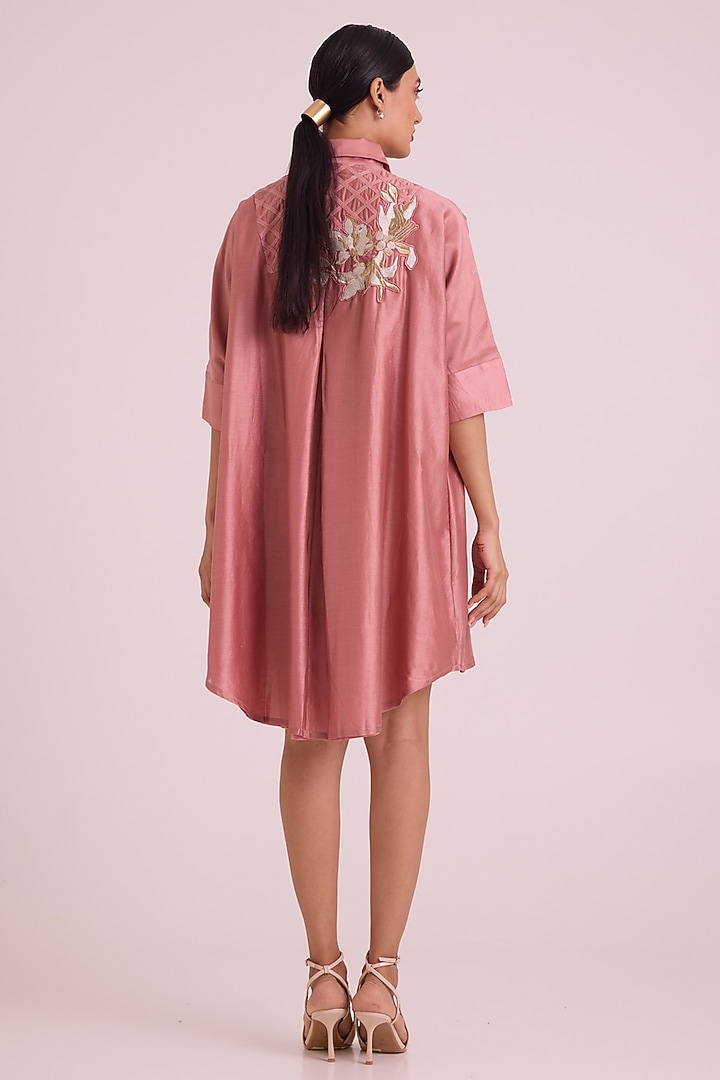 Old Rose Modal Floral Embroidered High-Low Summer Shirt Dress by MADDER MUCH at Pernia's Pop Up Shop