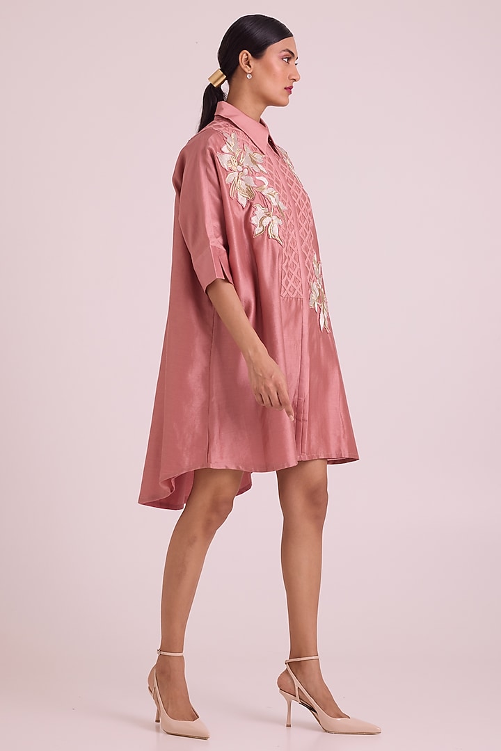 Old Rose Modal Floral Embroidered High-Low Summer Shirt Dress by MADDER MUCH at Pernia's Pop Up Shop