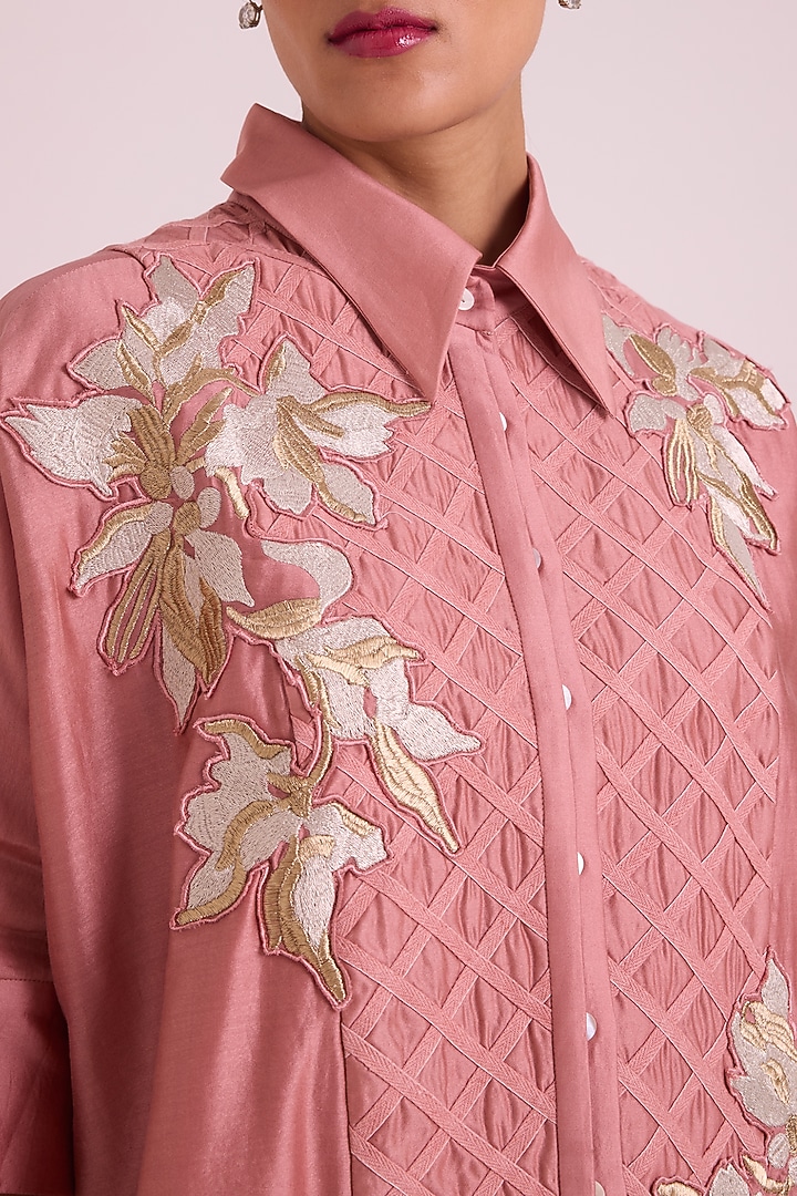 Old Rose Modal Floral Embroidered High-Low Summer Shirt Dress by MADDER MUCH at Pernia's Pop Up Shop