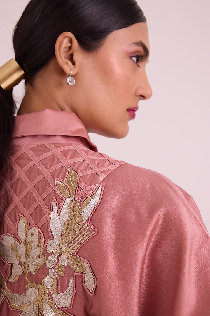 Old Rose Modal Floral Embroidered High-Low Summer Shirt Dress by MADDER MUCH at Pernia's Pop Up Shop