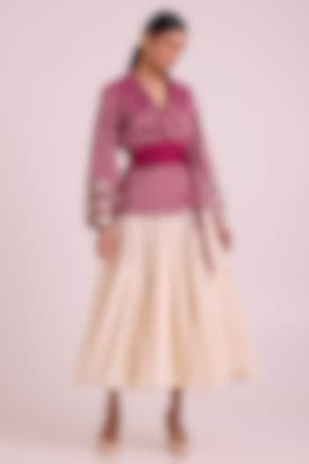 Ivory Chanderi Silk Embroidered Circular Skirt Set by MADDER MUCH at Pernia's Pop Up Shop