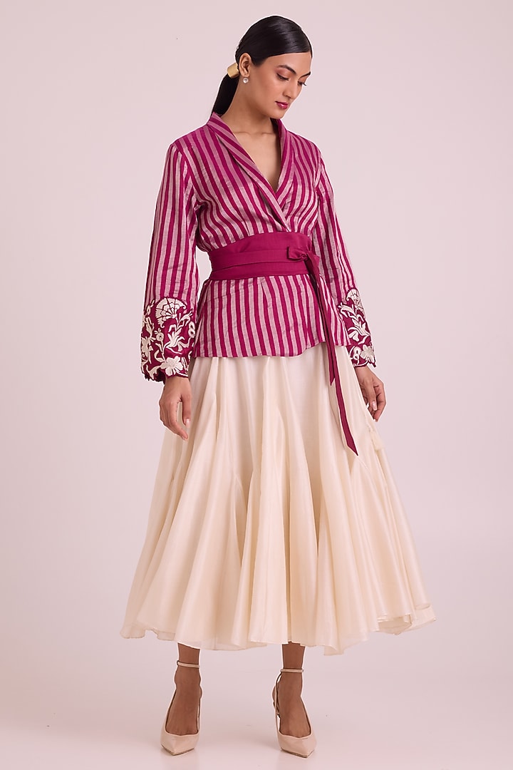 Ivory Chanderi Silk Embroidered Circular Skirt Set by MADDER MUCH at Pernia's Pop Up Shop