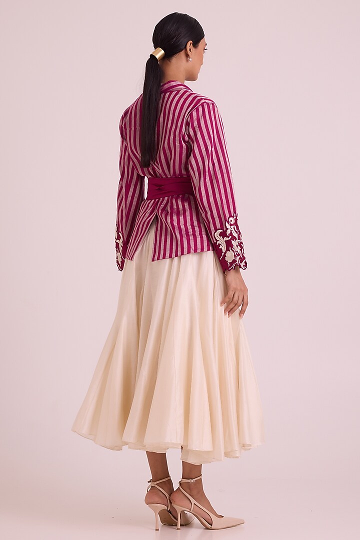 Ivory Chanderi Silk Embroidered Circular Skirt Set by MADDER MUCH at Pernia's Pop Up Shop