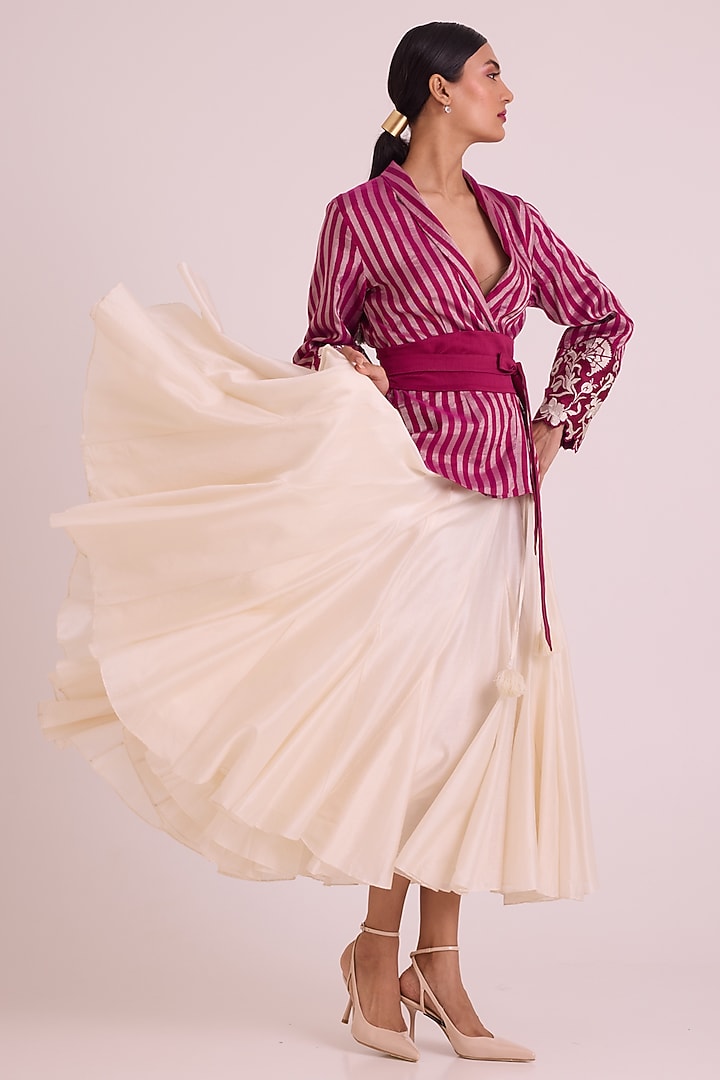 Ivory Chanderi Silk Embroidered Circular Skirt Set by MADDER MUCH at Pernia's Pop Up Shop