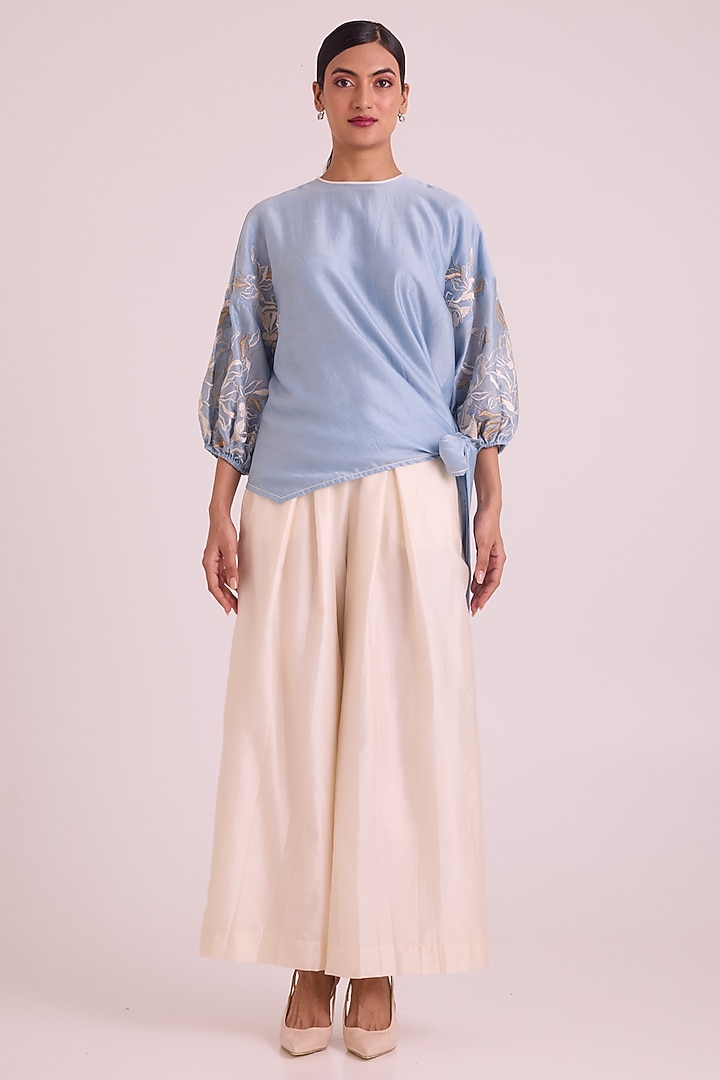 Ivory Chanderi Silk Wide-Leg Pant Set by MADDER MUCH at Pernia's Pop Up Shop