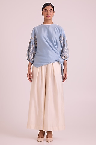 Ivory Chanderi Silk Wide-Leg Pant Set by MADDER MUCH