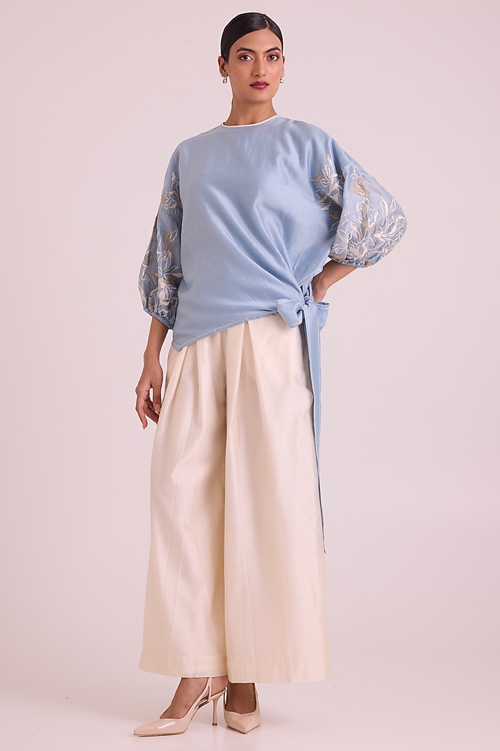 Ivory Chanderi Silk Wide-Leg Pant Set by MADDER MUCH at Pernia's Pop Up Shop