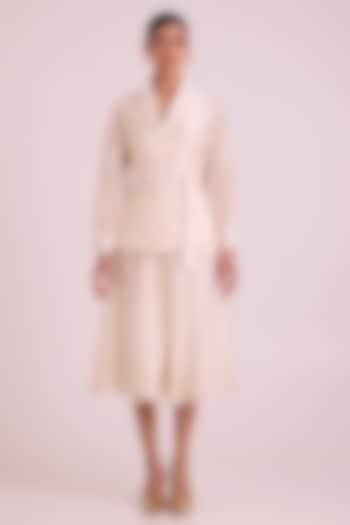 Ivory Chanderi Silk Applique Embroidered Skirt Set by MADDER MUCH at Pernia's Pop Up Shop