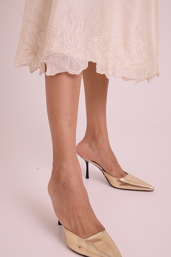 Ivory Chanderi Silk Applique Embroidered Skirt Set by MADDER MUCH at Pernia's Pop Up Shop