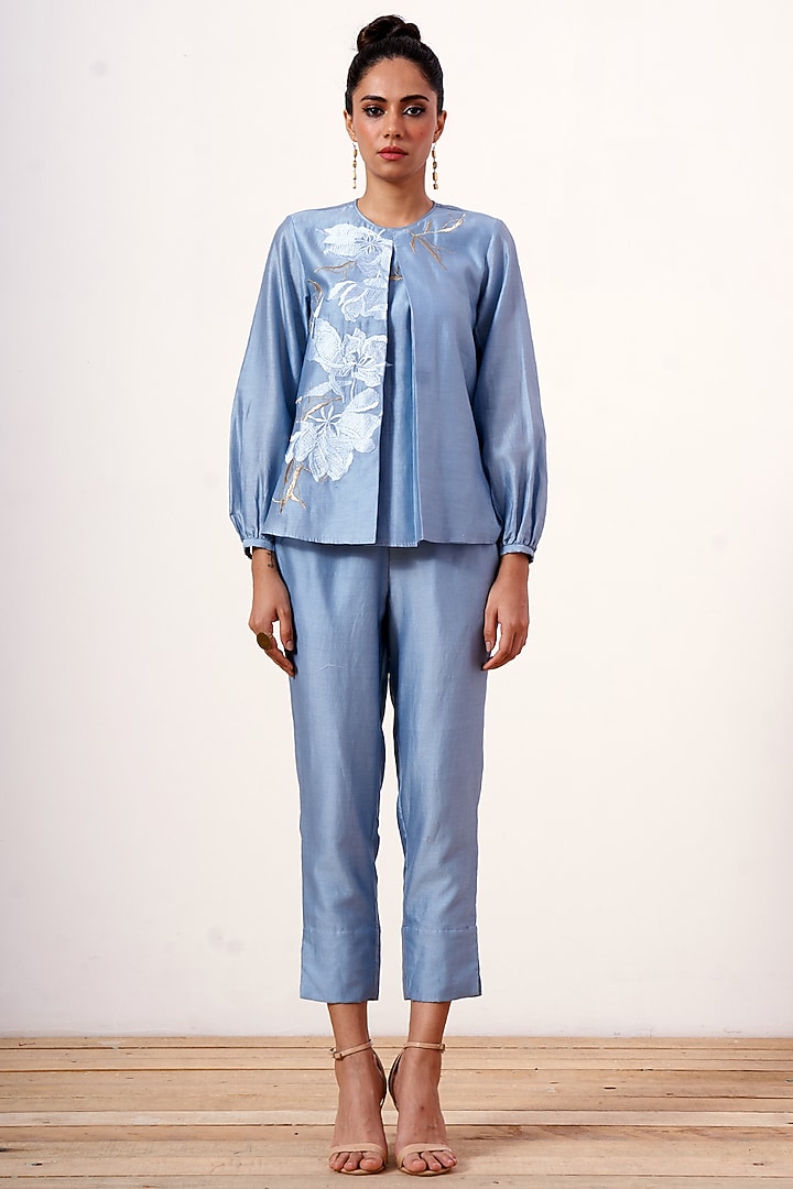 Pacific Blue Cotton Silk Pant Set by MADDER MUCH at Pernia's Pop Up Shop