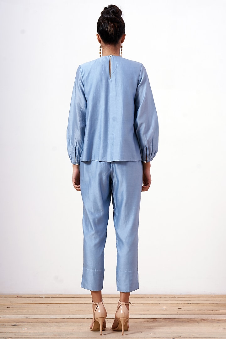 Pacific Blue Cotton Silk Pant Set by MADDER MUCH at Pernia's Pop Up Shop