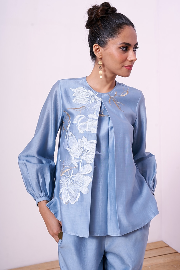 Pacific Blue Cotton Silk Pant Set by MADDER MUCH at Pernia's Pop Up Shop