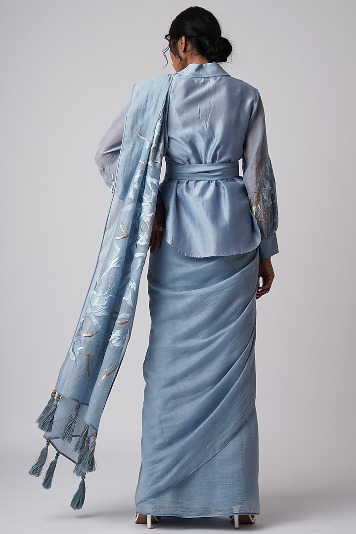 Pacific Blue Cotton Silk Party Wear Saree Set by MADDER MUCH at Pernia's Pop Up Shop
