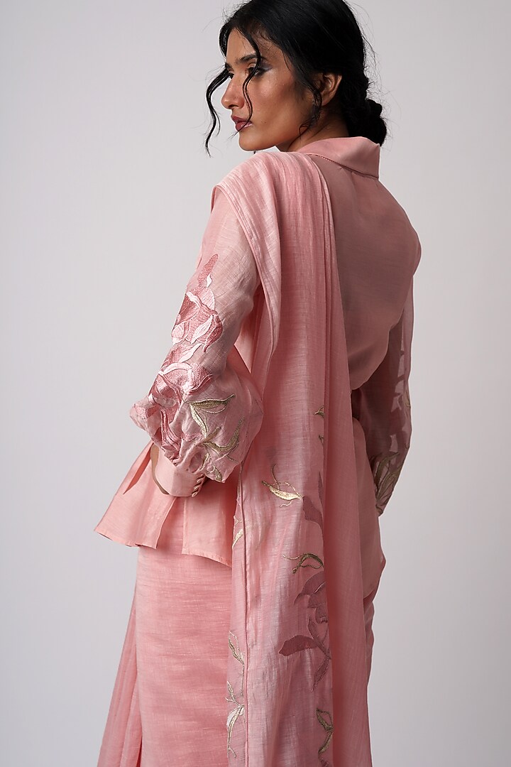 Old Rose Cotton Silk Party Wear Saree Set by MADDER MUCH at Pernia's Pop Up Shop