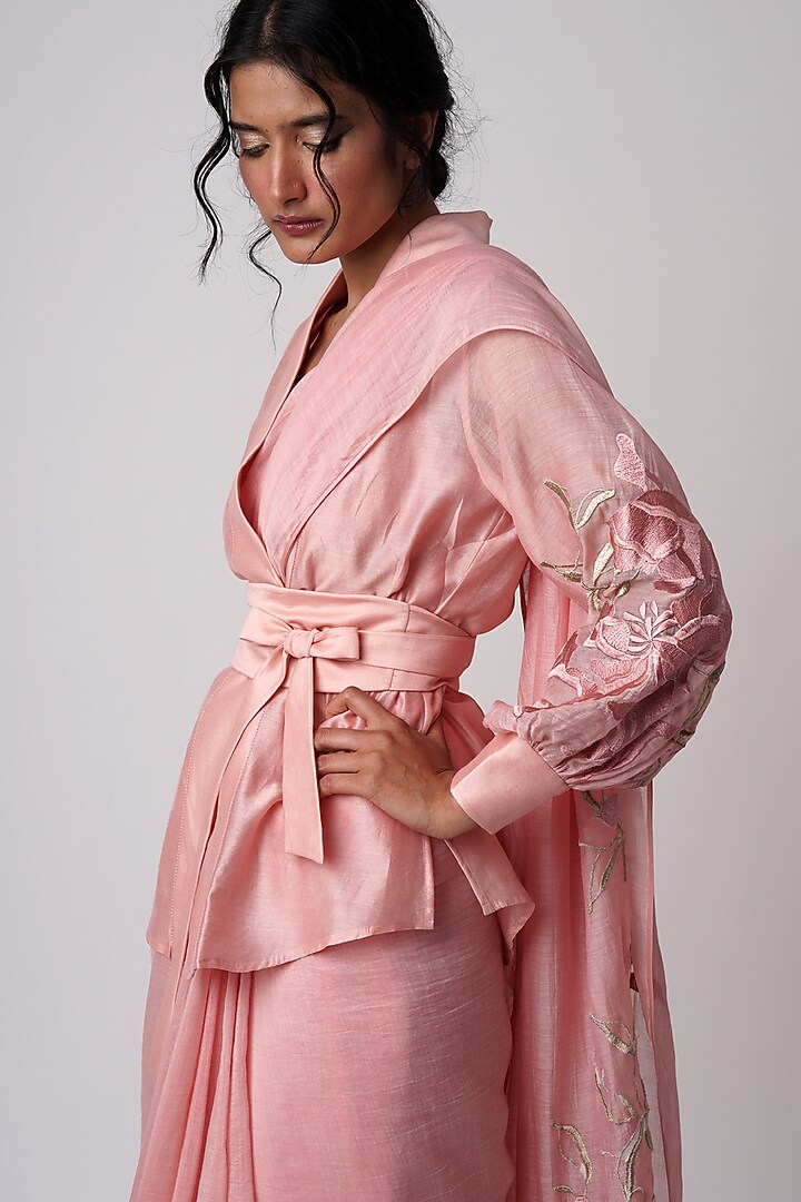 Old Rose Cotton Silk Party Wear Saree Set by MADDER MUCH at Pernia's Pop Up Shop