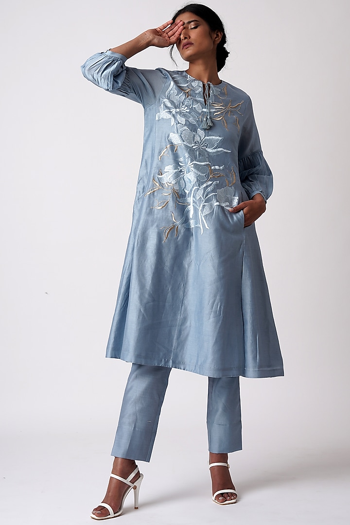 Pacific Blue Cotton Silk Tunic Set by MADDER MUCH at Pernia's Pop Up Shop