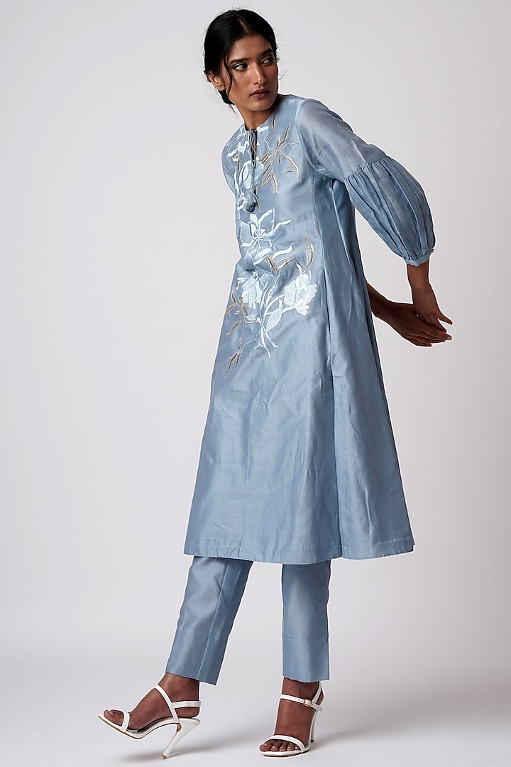 Pacific Blue Cotton Silk Tunic Set by MADDER MUCH at Pernia's Pop Up Shop