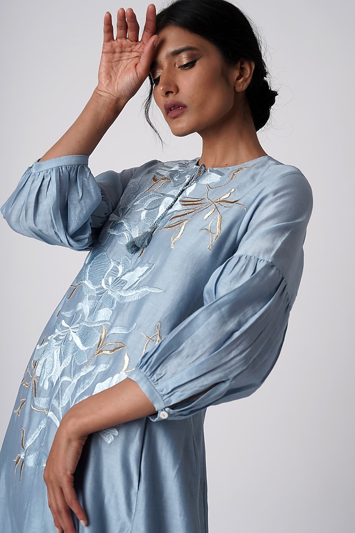 Pacific Blue Cotton Silk Tunic Set by MADDER MUCH at Pernia's Pop Up Shop