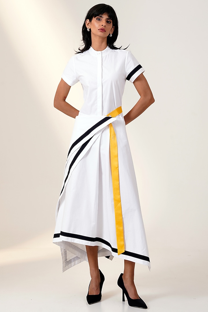 White Poplin Cotton Draped Summer Shirt Dress by MADDER MUCH at Pernia's Pop Up Shop