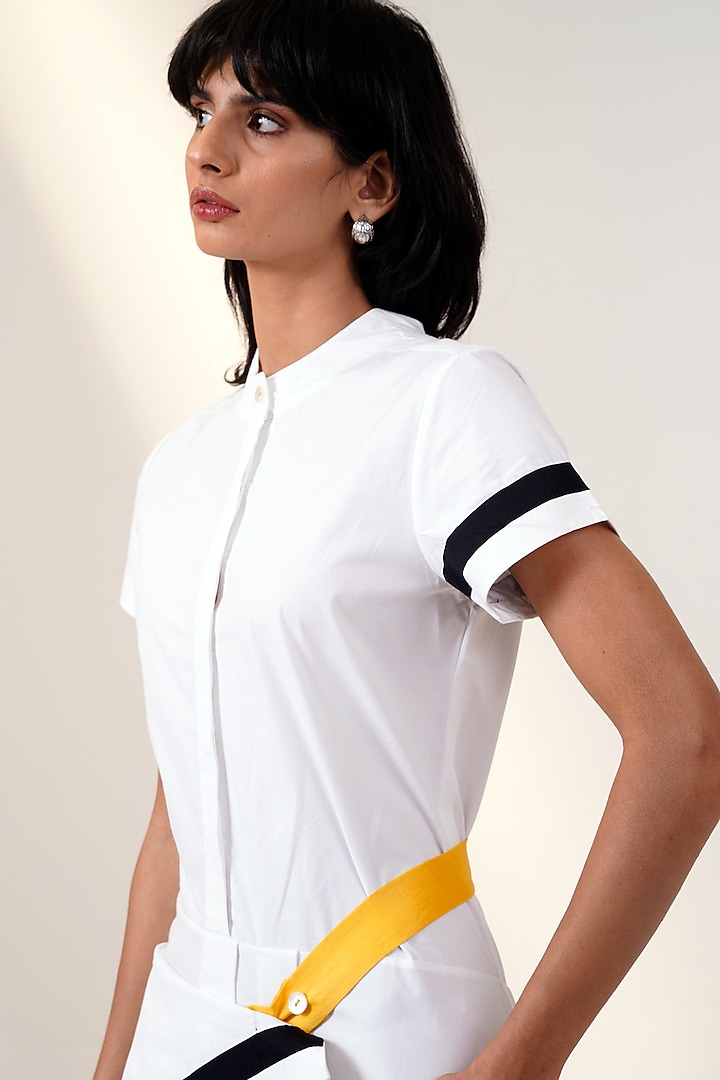 White Poplin Cotton Draped Summer Shirt Dress by MADDER MUCH at Pernia's Pop Up Shop