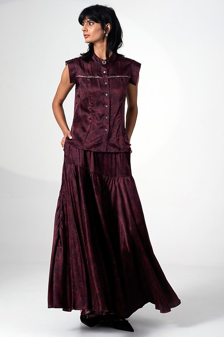 Brown Modal Satin Printed Skirt Set by MADDER MUCH at Pernia's Pop Up Shop