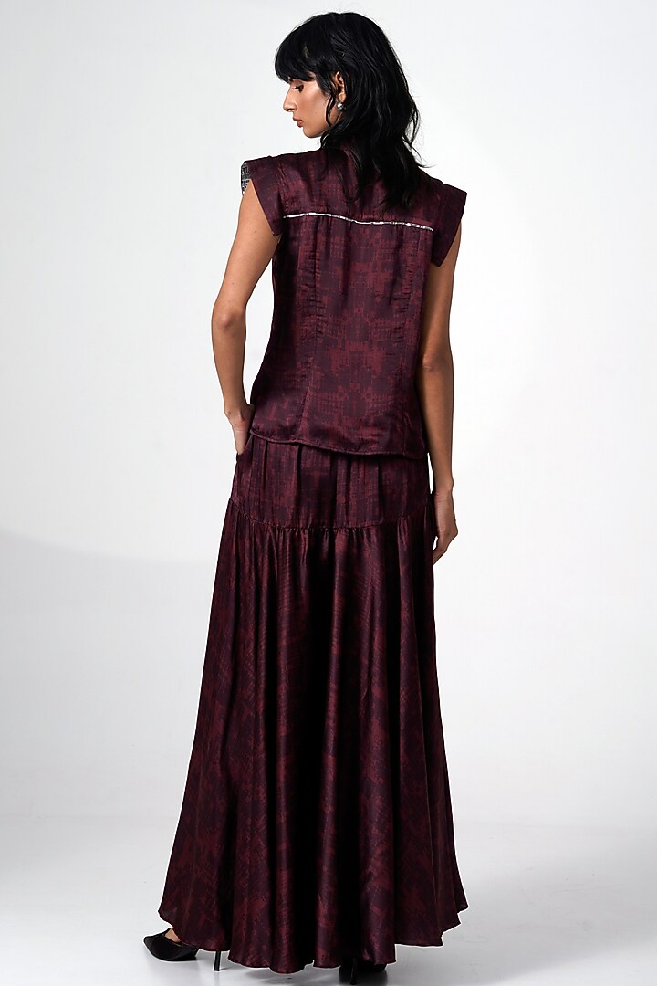 Brown Modal Satin Printed Skirt Set by MADDER MUCH at Pernia's Pop Up Shop