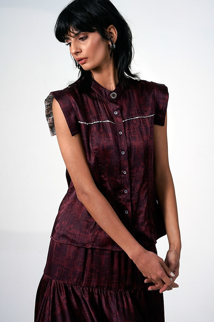 Brown Modal Satin Printed Skirt Set by MADDER MUCH at Pernia's Pop Up Shop