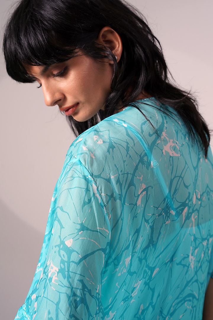 Turquoise Chiffon Printed Frilled Summer Dress by MADDER MUCH at Pernia's Pop Up Shop