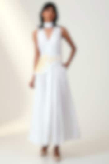 White Poplin Cotton Maxi Vacation Dress With Corset Belt by MADDER MUCH at Pernia's Pop Up Shop