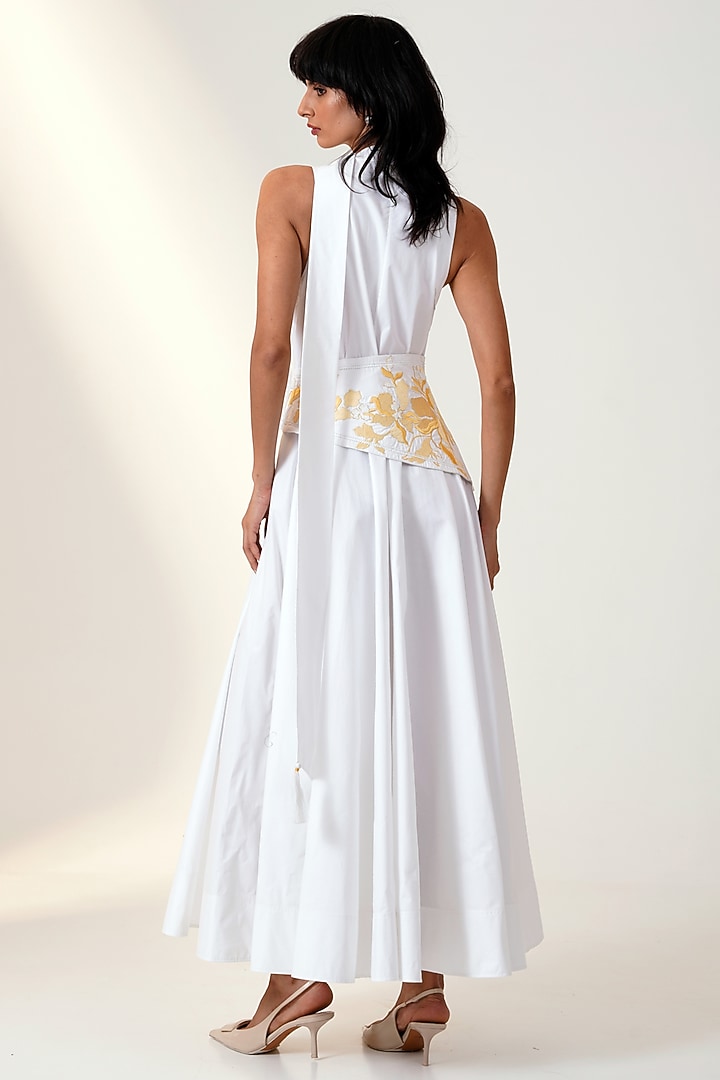 White Poplin Cotton Maxi Vacation Dress With Corset Belt by MADDER MUCH at Pernia's Pop Up Shop