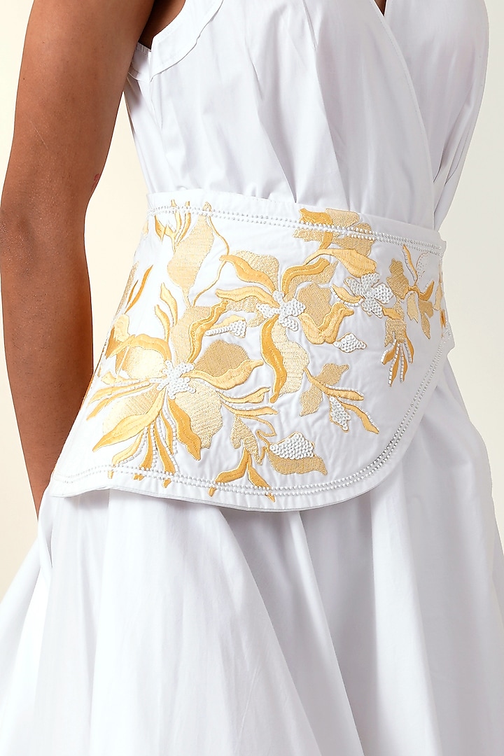 White Poplin Cotton Maxi Vacation Dress With Corset Belt by MADDER MUCH at Pernia's Pop Up Shop