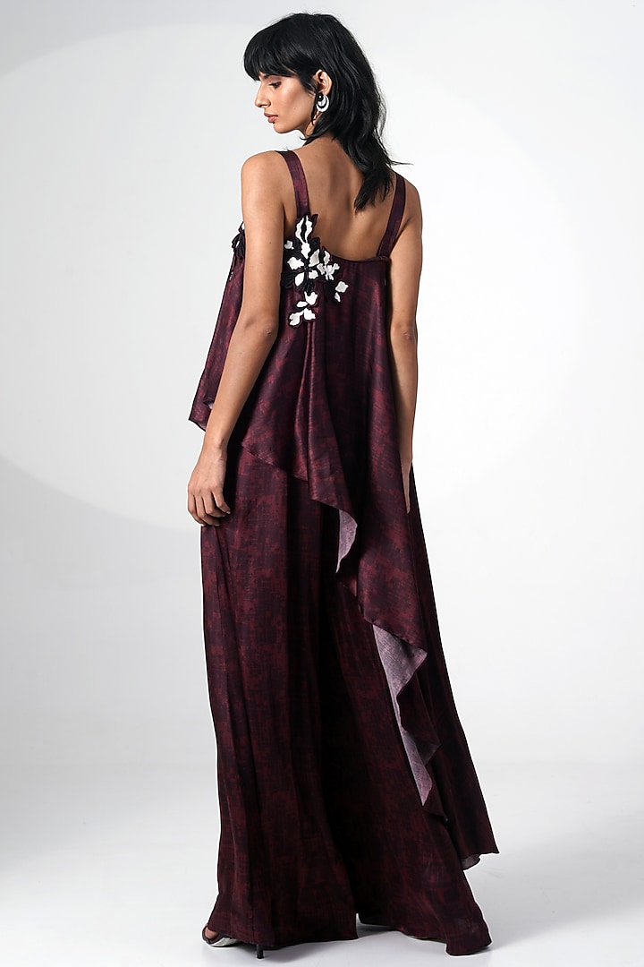 Brown Modal Satin Printed Jumpsuit With Scarf by MADDER MUCH at Pernia's Pop Up Shop