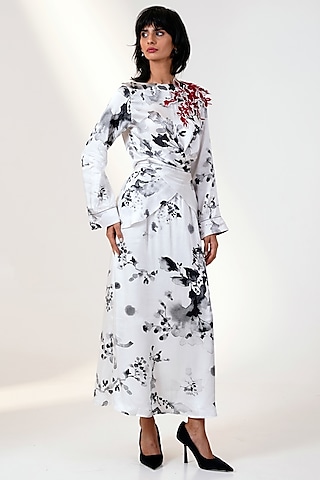 Multi-Colored Modal Satin Printed Skirt Set by MADDER MUCH