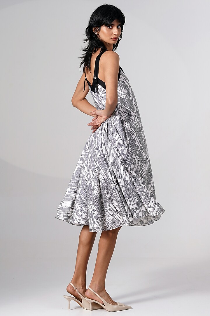 Grey Chanderi Silk Printed Slip Bias Midi Summer Dress by MADDER MUCH at Pernia's Pop Up Shop
