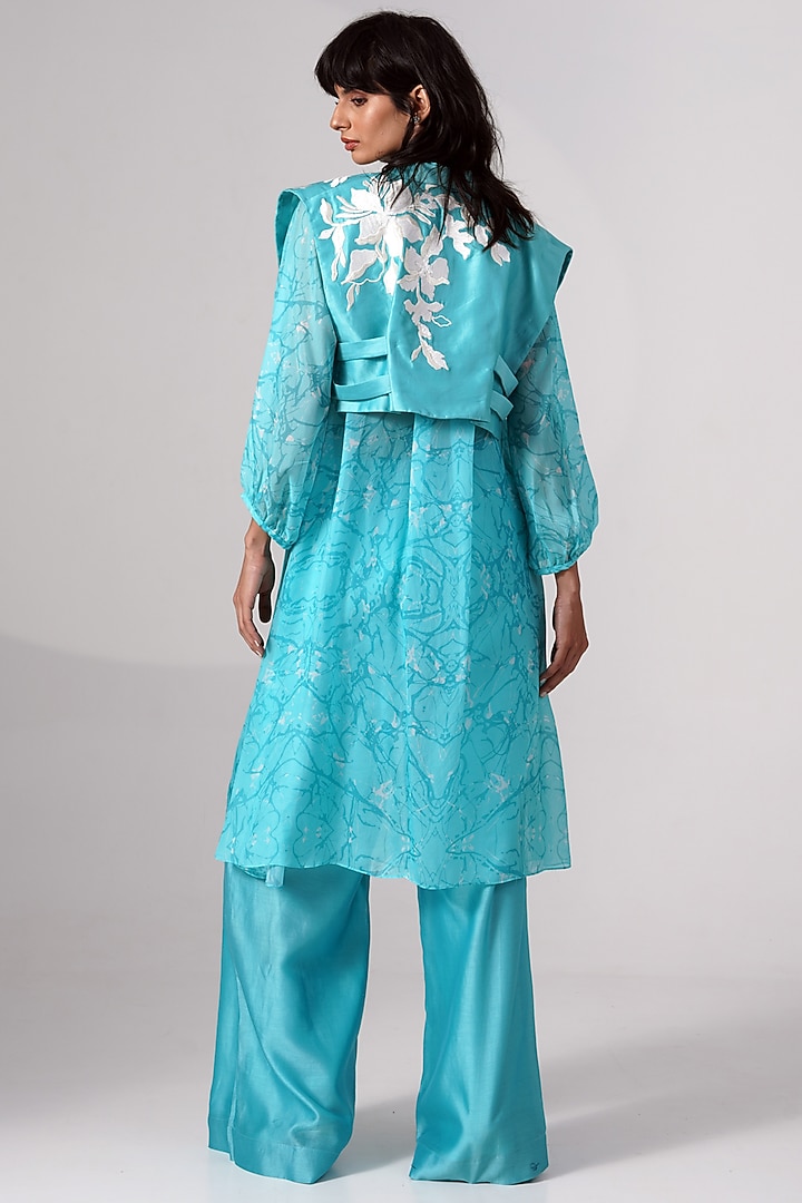 Turquoise Chiffon Printed Co-Ord Set by MADDER MUCH at Pernia's Pop Up Shop