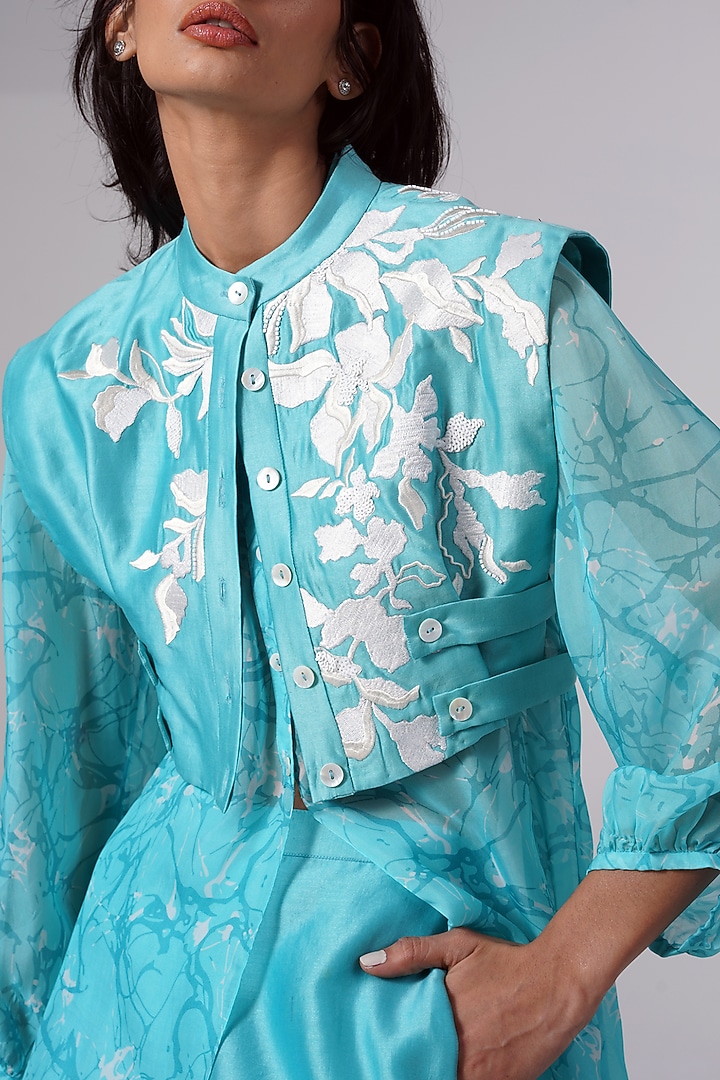 Turquoise Chiffon Printed Co-Ord Set by MADDER MUCH at Pernia's Pop Up Shop