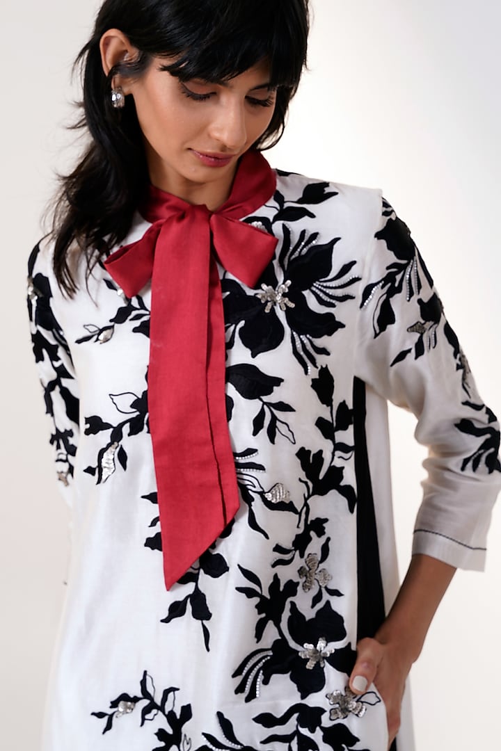 White & Black Chanderi Silk Midi Vacation Dress by MADDER MUCH at Pernia's Pop Up Shop