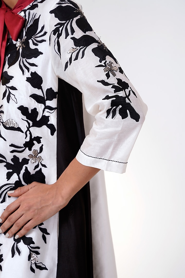 White & Black Chanderi Silk Midi Vacation Dress by MADDER MUCH at Pernia's Pop Up Shop