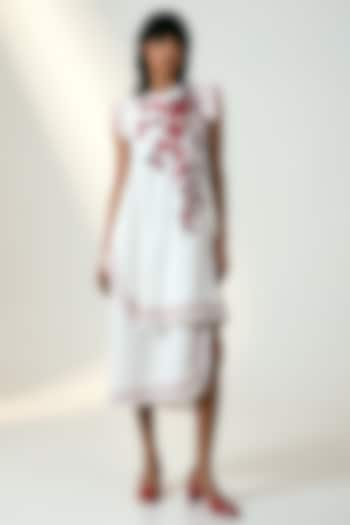 White & Red Cotton Layered Midi Dress by MADDER MUCH at Pernia's Pop Up Shop