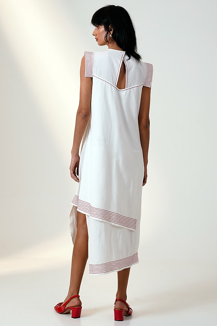 White & Red Cotton Layered Midi Summer Dress by MADDER MUCH at Pernia's Pop Up Shop