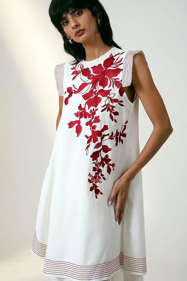 White & Red Cotton Layered Midi Summer Dress by MADDER MUCH at Pernia's Pop Up Shop