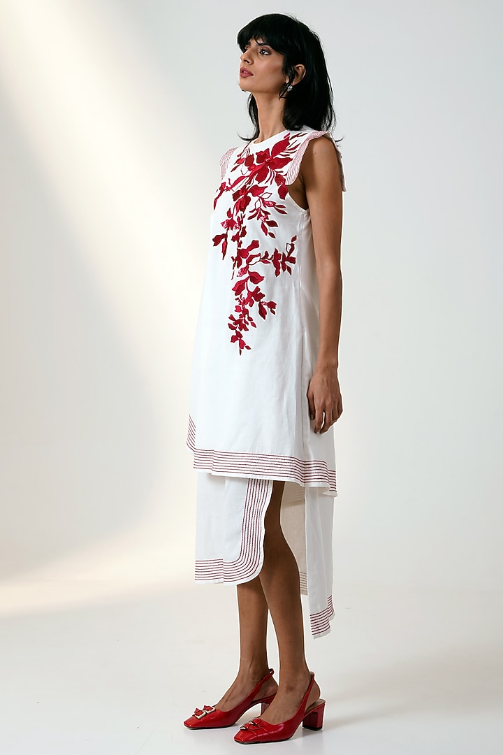 White & Red Cotton Layered Midi Summer Dress by MADDER MUCH at Pernia's Pop Up Shop