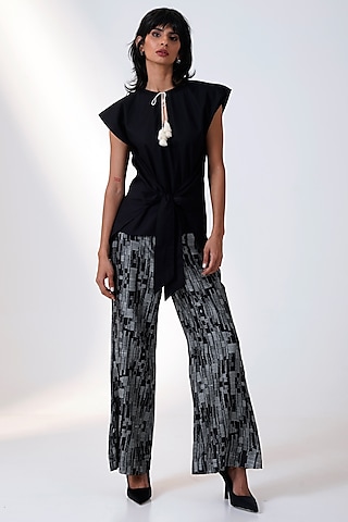Grey Chanderi Silk Printed Pant Set by MADDER MUCH