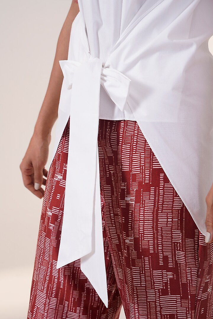 Red Chanderi Silk Printed Pant Set by MADDER MUCH at Pernia's Pop Up Shop