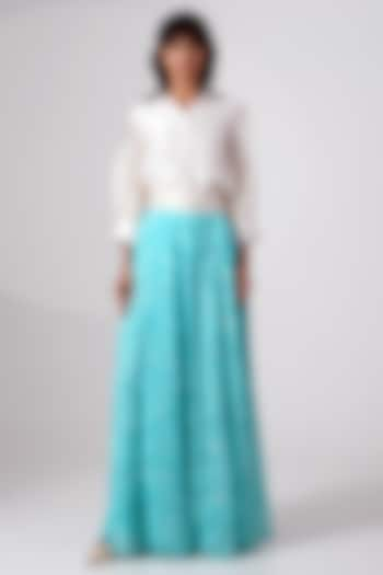 Turquoise Chiffon Printed Skirt Set by MADDER MUCH at Pernia's Pop Up Shop