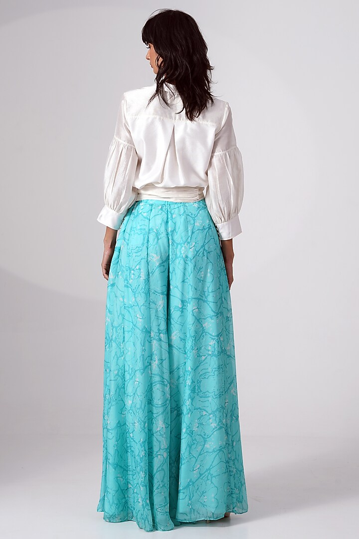 Turquoise Chiffon Printed Skirt Set by MADDER MUCH at Pernia's Pop Up Shop