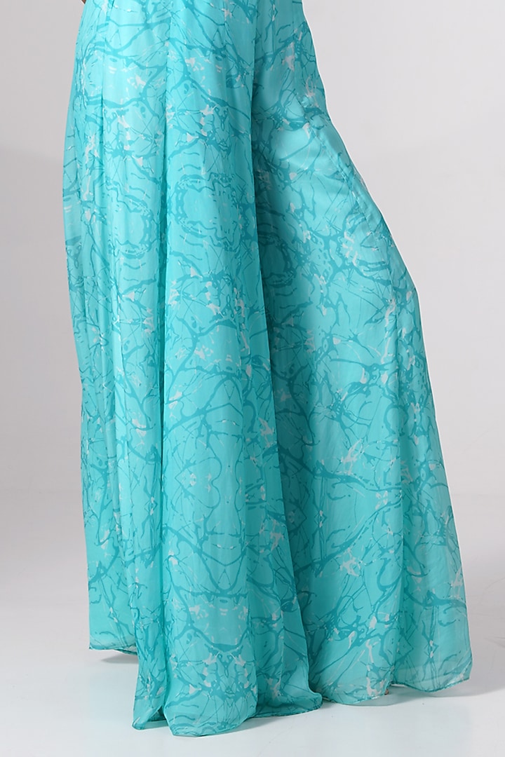 Turquoise Chiffon Printed Skirt Set by MADDER MUCH at Pernia's Pop Up Shop