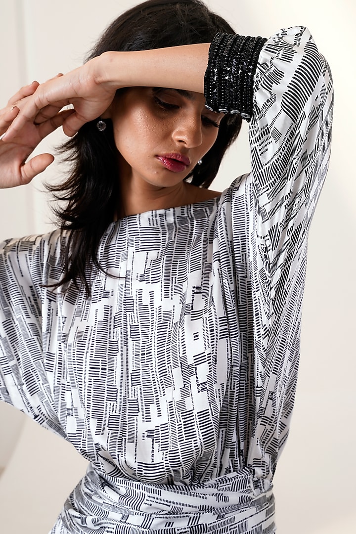Grey Modal Satin Printed Spiked Vacation Dress by MADDER MUCH at Pernia's Pop Up Shop